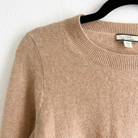 J. CREW Everyday 100% Cashmere Crewneck Sweater in Heather Camel SZ XS - Picture 3 of 7